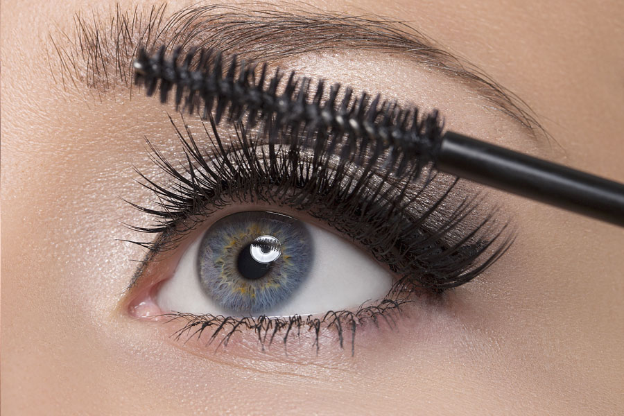 apply two coats of black or blue mascara to your lashes